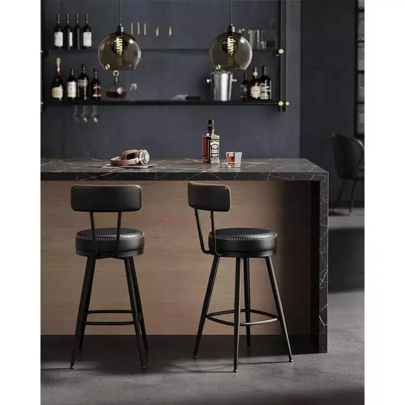 Collection - Tabourets de bar (lot de 2), tabourets de bar pivotants hauteur comptoir avec dossier, en cuir synthétique avec surpiqûres