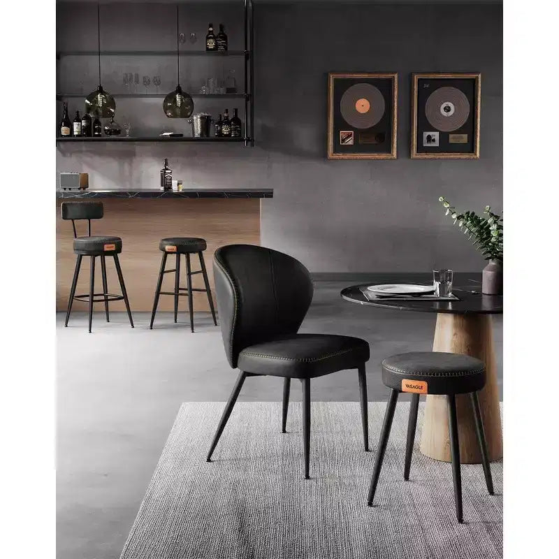 Collection - Tabourets de bar (lot de 2), tabourets de bar pivotants hauteur comptoir avec dossier, en cuir synthétique avec surpiqûres