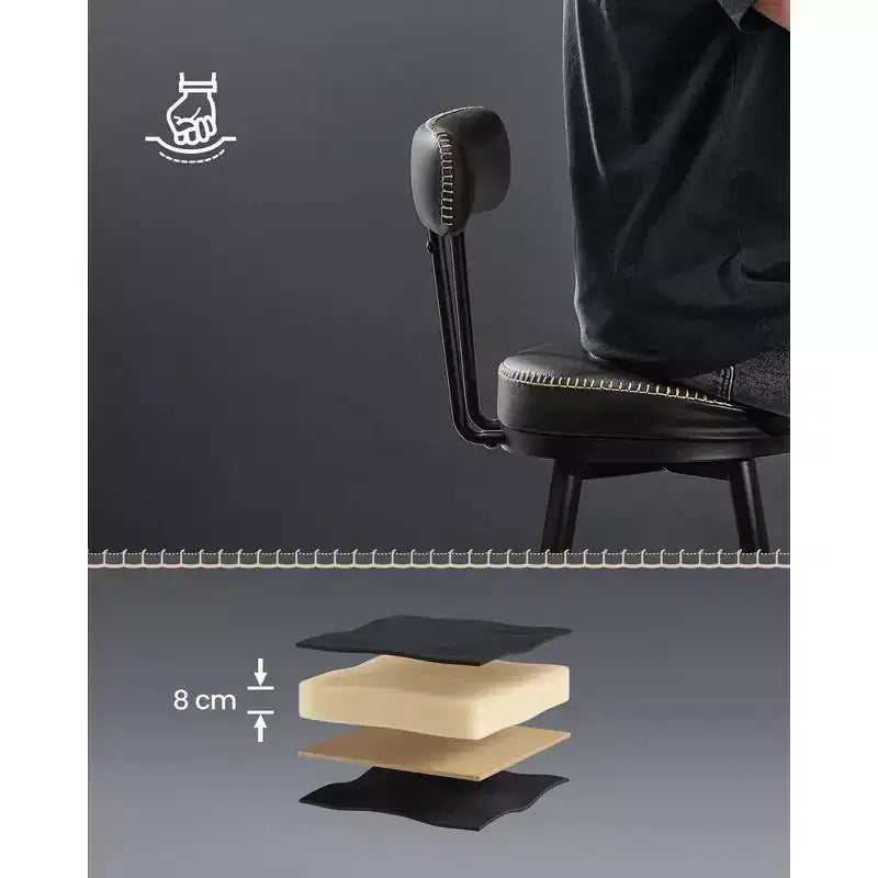 Collection - Tabourets de bar (lot de 2), tabourets de bar pivotants hauteur comptoir avec dossier, en cuir synthétique avec surpiqûres
