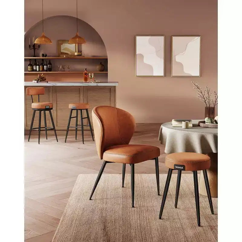 Collection - Tabourets de bar (lot de 2), tabourets de bar pivotants hauteur comptoir avec dossier, en cuir synthétique avec surpiqûres