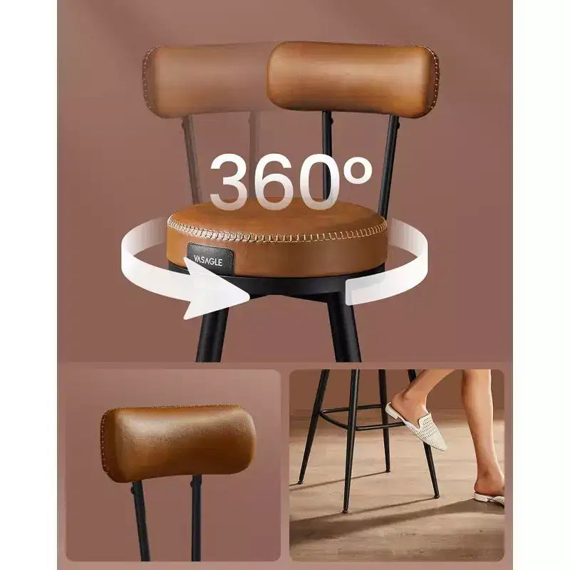 Collection - Tabourets de bar (lot de 2), tabourets de bar pivotants hauteur comptoir avec dossier, en cuir synthétique avec surpiqûres
