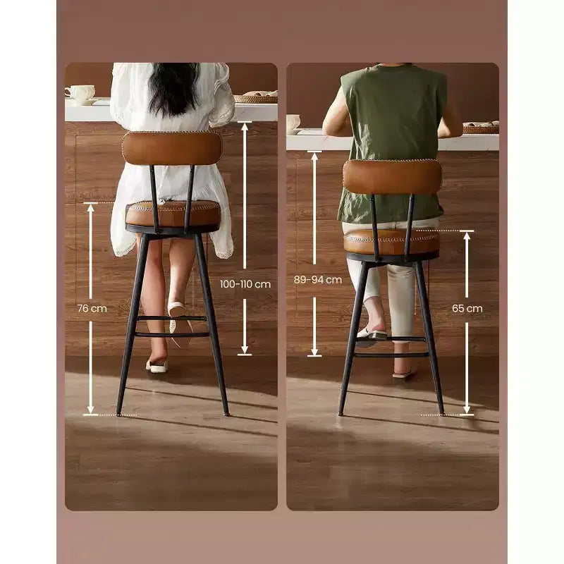 Collection - Tabourets de bar (lot de 2), tabourets de bar pivotants hauteur comptoir avec dossier, en cuir synthétique avec surpiqûres