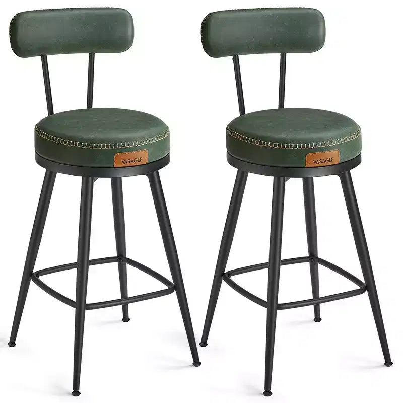 Collection - Tabourets de bar (lot de 2), tabourets de bar pivotants hauteur comptoir avec dossier, en cuir synthétique avec surpiqûres