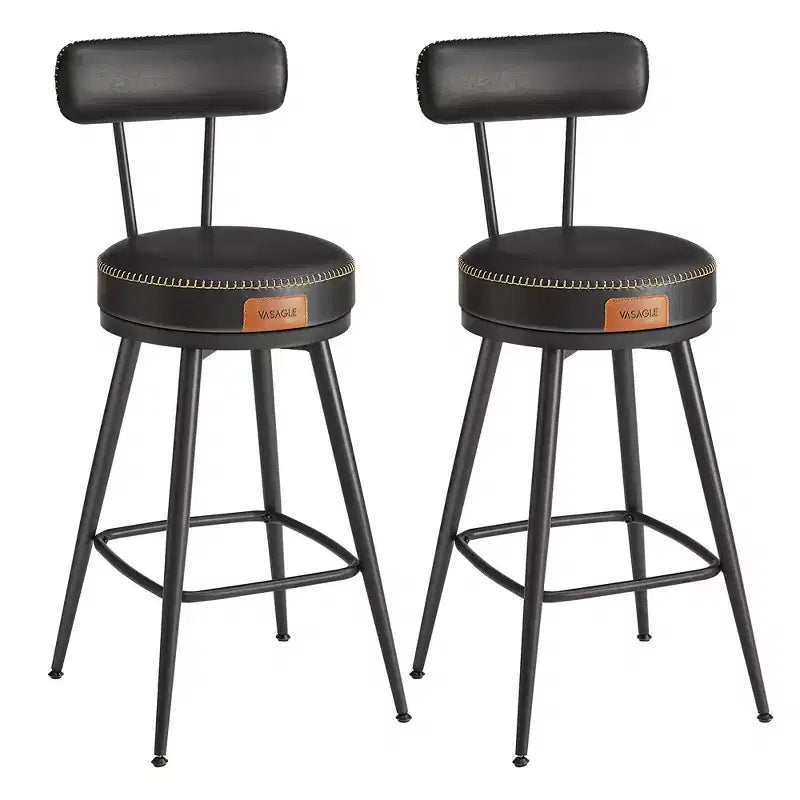 Collection - Tabourets de bar (lot de 2), tabourets de bar pivotants hauteur comptoir avec dossier, en cuir synthétique avec surpiqûres